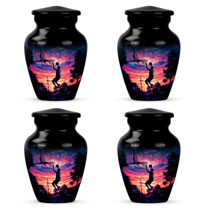 Midnight Black Basketball Cremation Urn side profile showing urn shape - elegant classic basketball relief with fine detailing - 10 inch aluminum urn for cremated remains