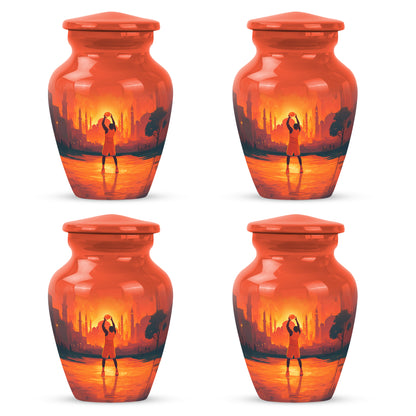 Cherry Red Basketball Cremation Urn side profile showing urn shape - traditional basketball engraving with hand-polished finish - 10 inch aluminum urn for cremated remains