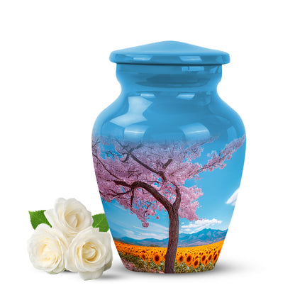 Blue Cherry Blossom Comfort Cremation Urns for Human Ashes - 10-inch, 200 cu in - Yatskia