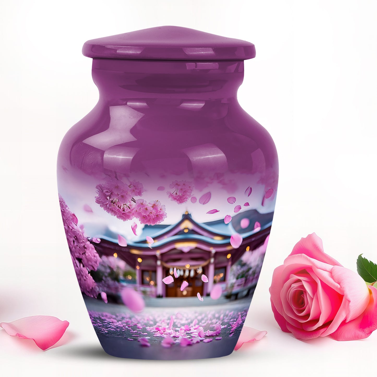 Luminous Pink Cherry Blossom Keepsake Urn for Human Ashes - 10-inch, 200 cu in - Yatskia