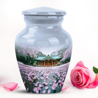 Divine White Cherry Blossom Cremation Urn for Ashes - 10-inch, 200 cu in - Yatskia
