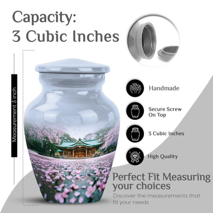 Cream White Cherry Blossom Cremation Urn close-up of engraving and surface detail - traditional cherry blossom engraving with hand-polished finish - mini keepsake memorial for portion of cremation ashes