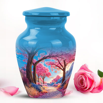 Personalized Refined Cherry Blossom Cremation Urns - Blue 10-inch, 200 cu in - Yatskia