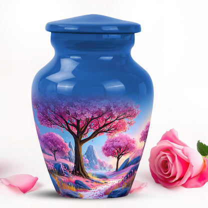 Timeless Blue Cherry Blossom Cremation Urn for Ashes - 10-inch, 200 cu in - Yatskia