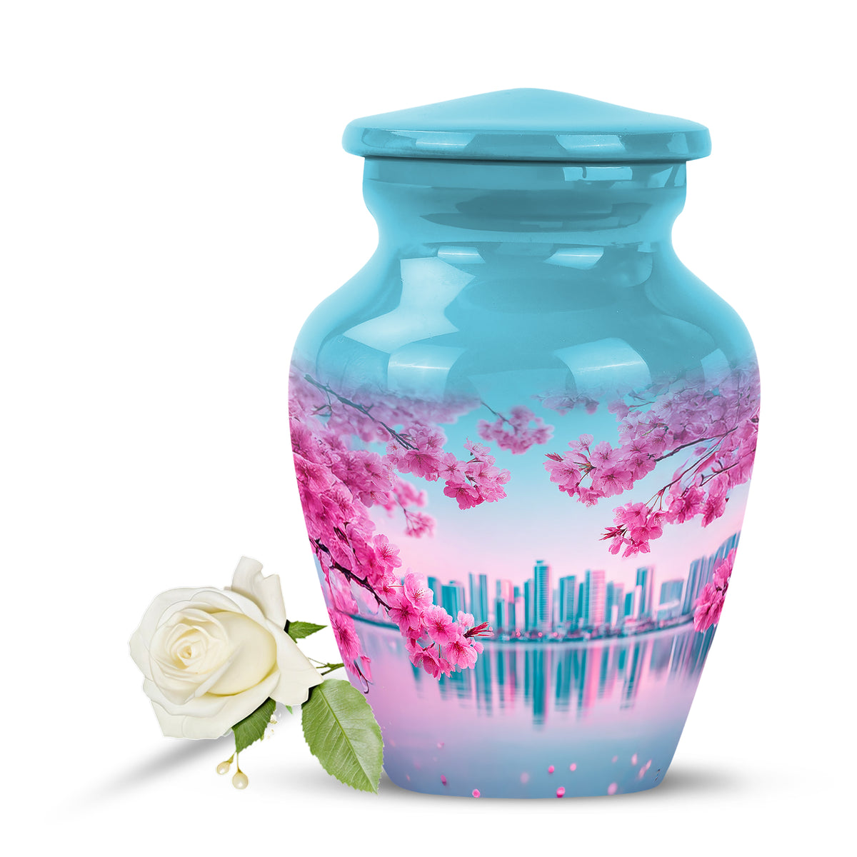 Personalized Teal Sovereign Cherry Blossom Cremation Urns for Human Ashes - Yatskia