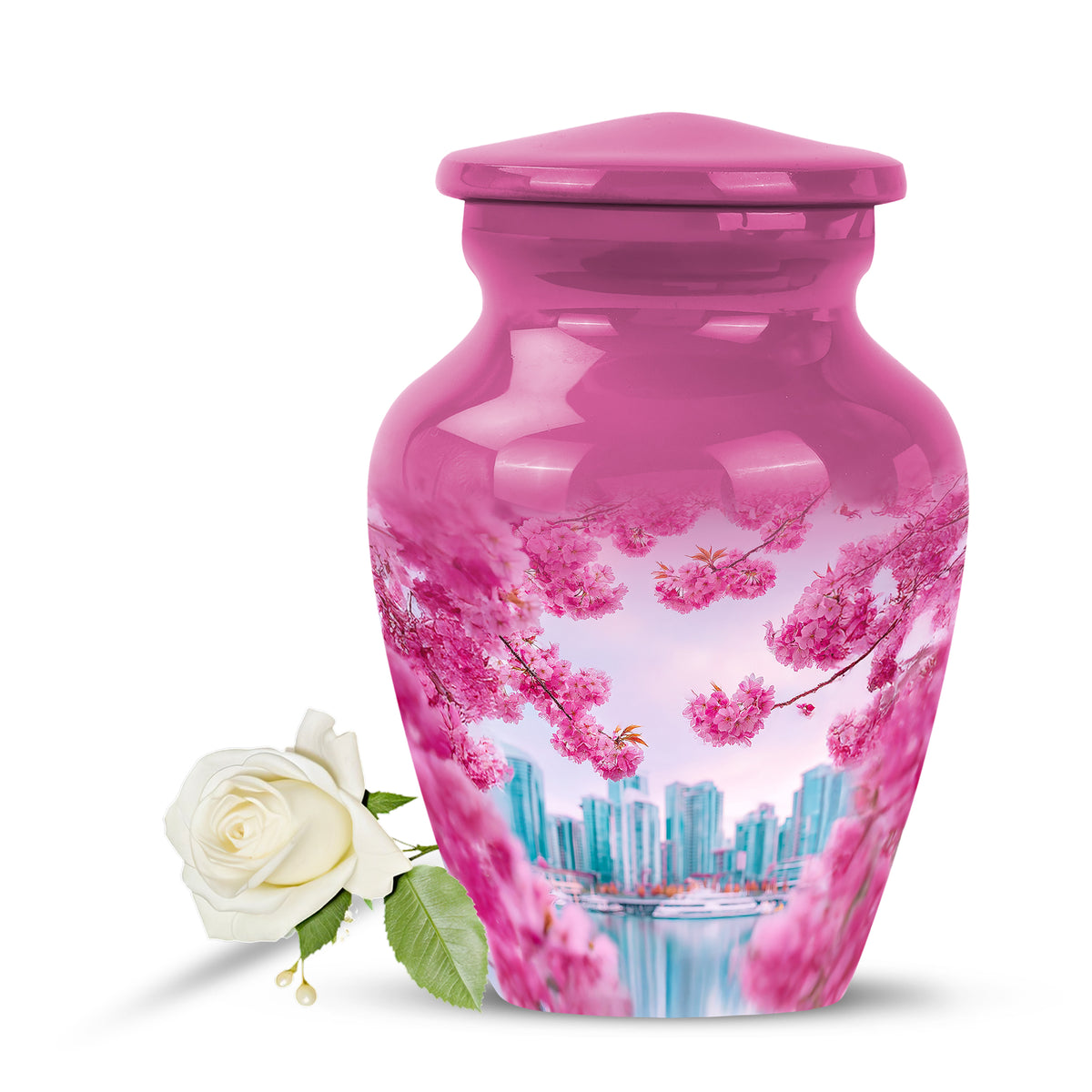 Pink Stately Cherry Blossom Cremation Urns for Human Ashes - Yatskia