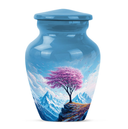 Blue Stately Cherry Blossom Cremation Urns for Human Ashes - 10-inch, 200 cu in - Yatskia