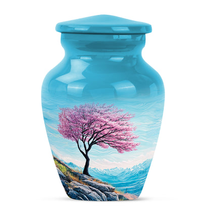Inspiring Teal Cherry Blossom Embrace Urn for Human Ashes - 10-inch, 200 cu in - Yatskia