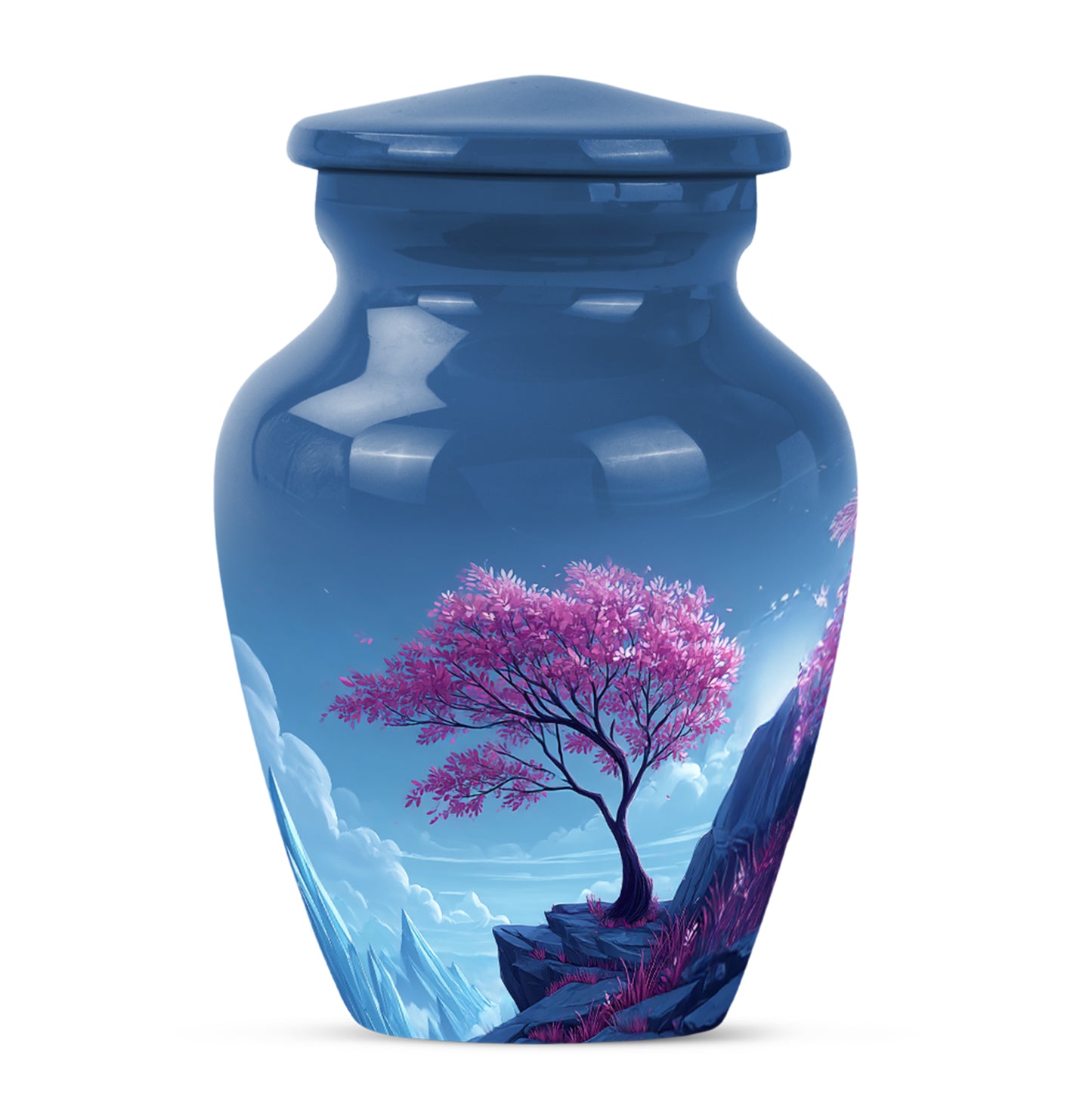 Personalized Blue Cherry Blossom Cremation Urns for Ashes - Transcendent 10-inch - Yatskia