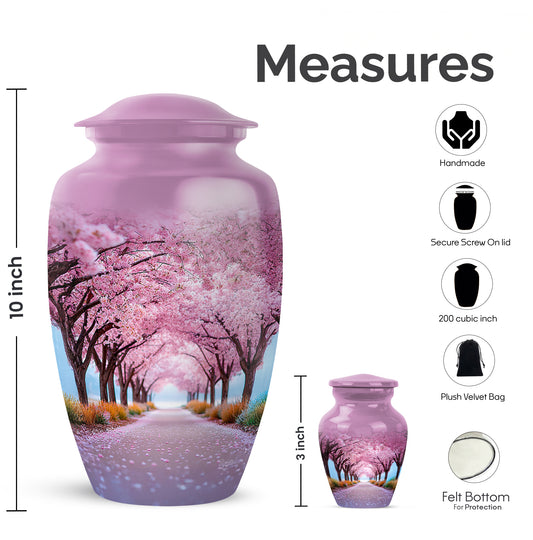 Petal Pink Cherry Blossom Cremation Urn close-up of engraving and surface detail - elegant classic cherry blossom relief with fine detailing - mini keepsake memorial for portion of cremation ashes