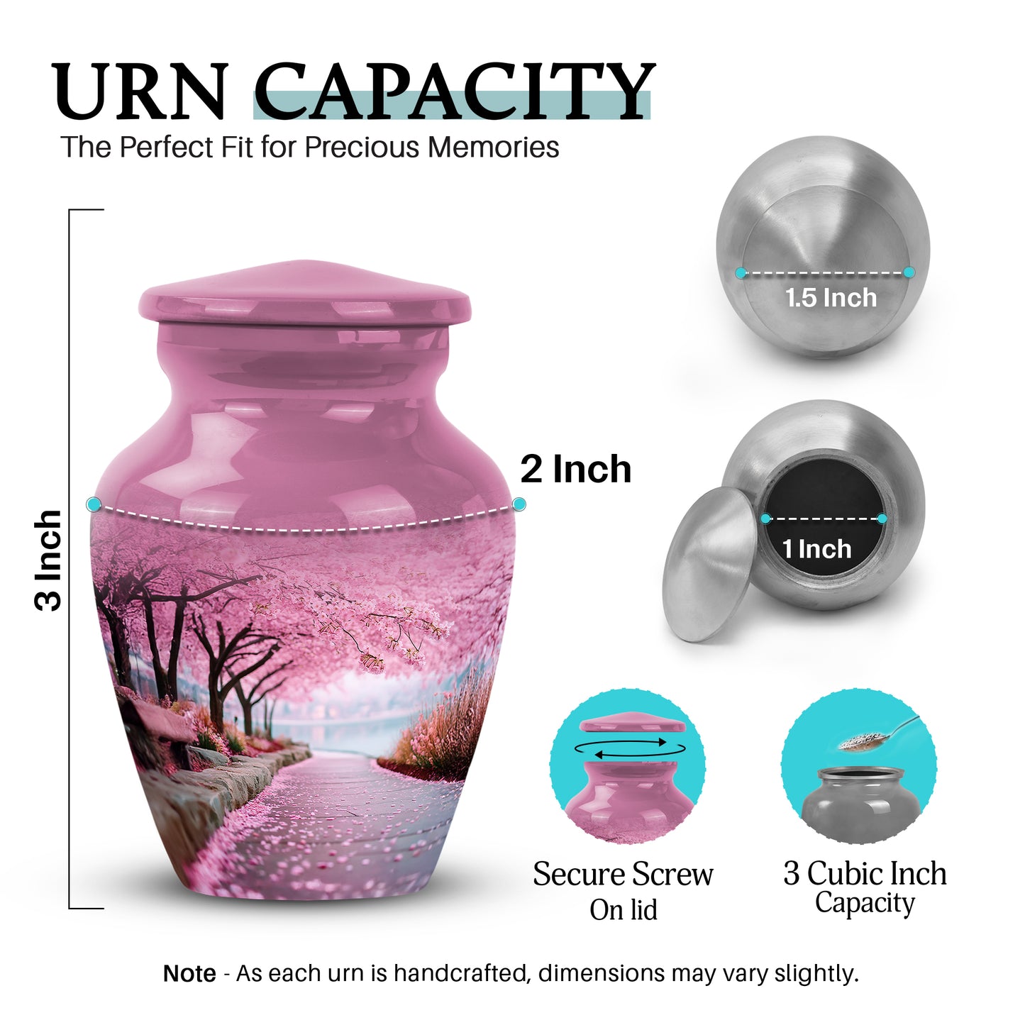 Rose Pink Cherry Blossom Cremation Urn close-up of engraving and surface detail - timeless cherry blossom motif etched into premium metal - mini keepsake memorial for portion of cremation ashes