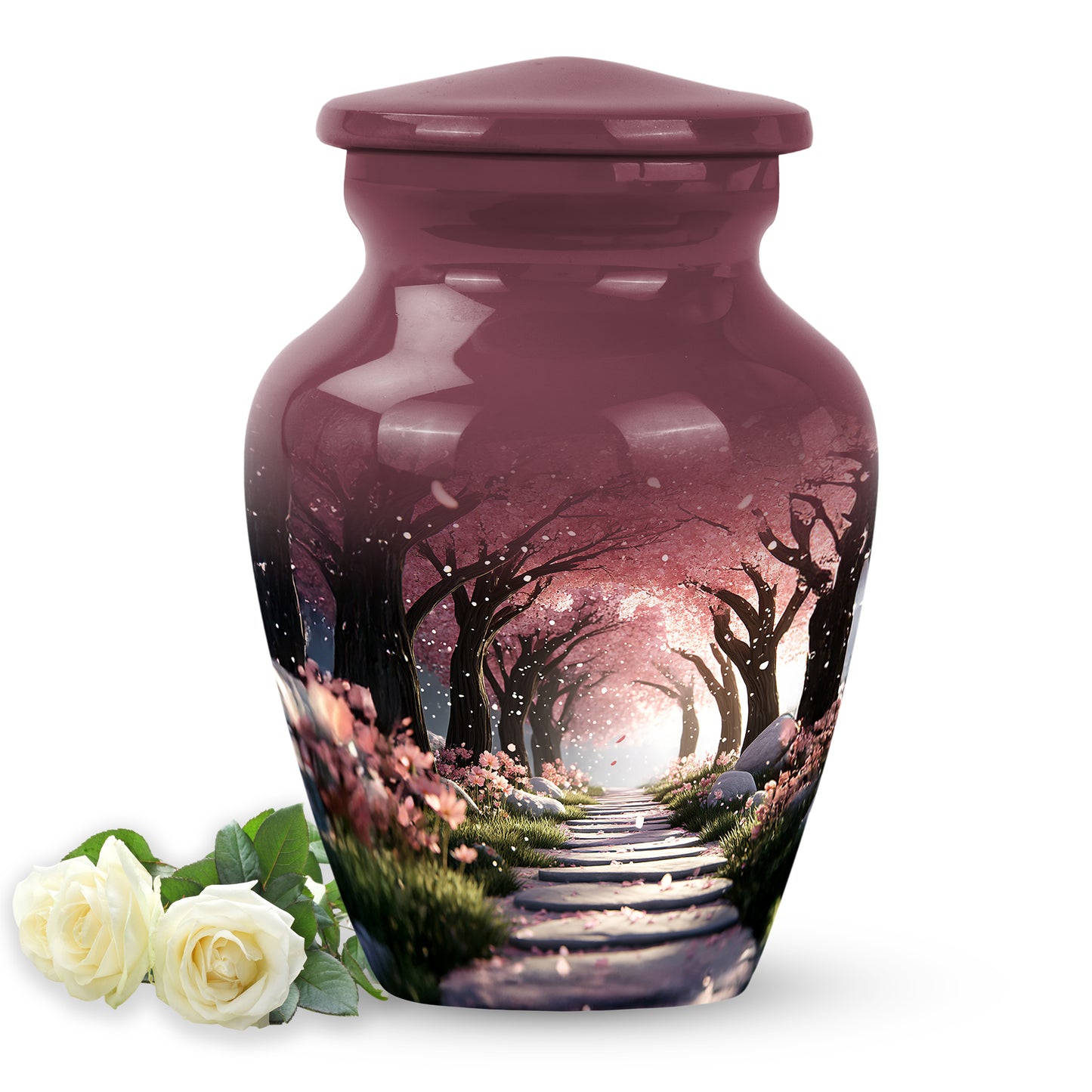 Ethereal Cherry Blossom Memorial Cremation Urns - Red 10-inch, 200 cu in - Yatskia