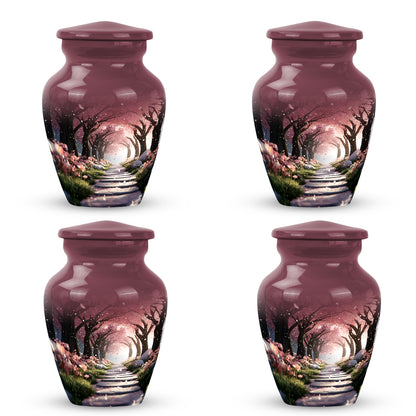 Rich Red Cherry Blossom Cremation Urn side profile showing urn shape - traditional cherry blossom engraving with hand-polished finish - 10 inch aluminum urn for cremated remains