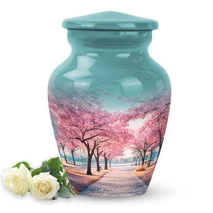 Illustrious Cherry Blossom Memorial Cremation Urns - Teal 10-inch, 200 cu in - Yatskia
