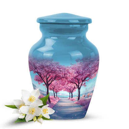 Stunning Blue Cherry Blossom Honor Urn for Human Ashes - 10-inch, 200 cu in - Yatskia