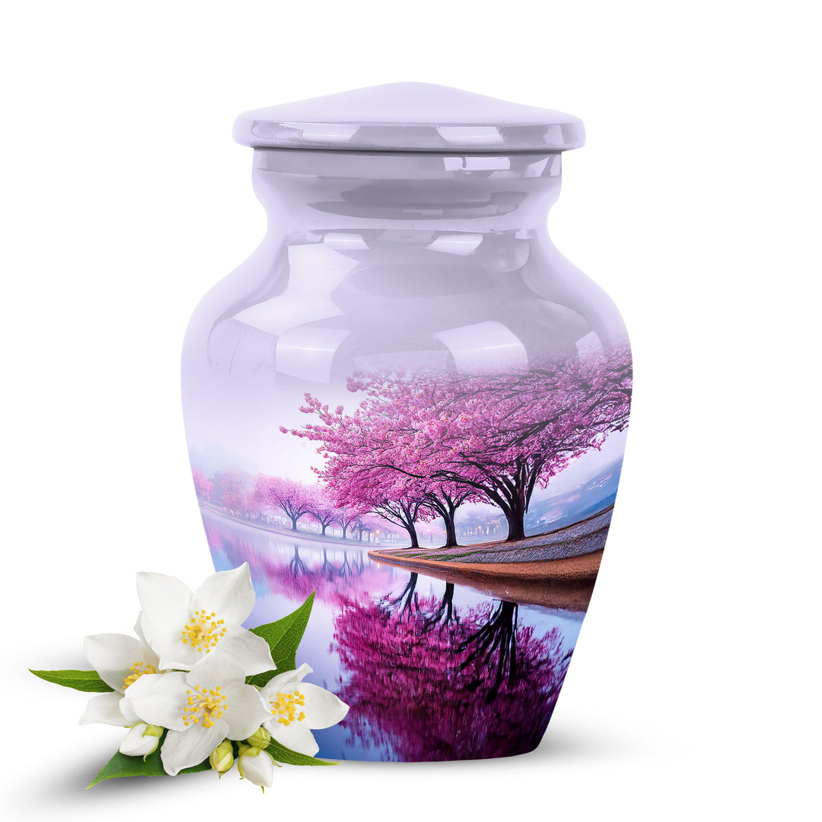 Stunning White Cherry Blossom Testament Urn for Human Ashes - Yatskia