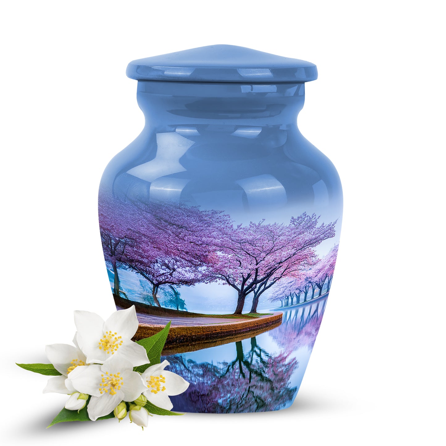 Remarkable Cherry Blossom Memorial Cremation Urns - Blue 10-inch, 200 cu in - Yatskia