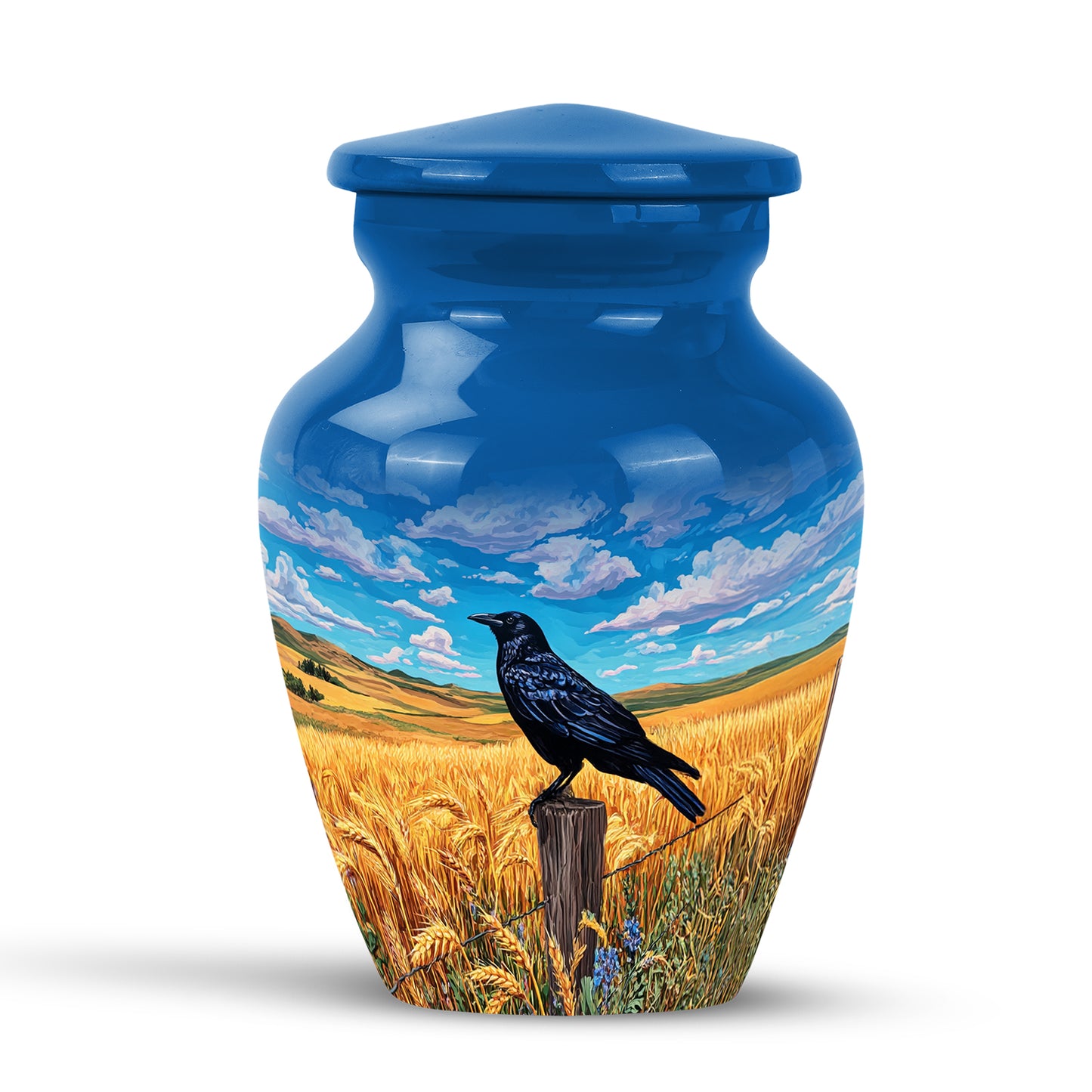 Personalized Blue Crow Cremation Urns for Ashes - Transcendent 10-inch - Yatskia