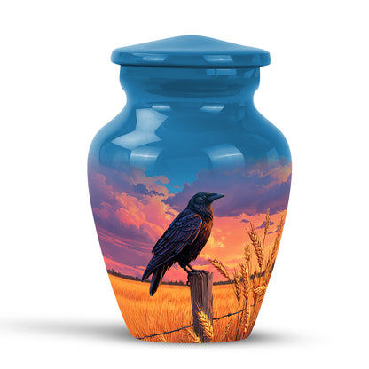 Personalized Blue Heavenly Crow Cremation Urns for Human Ashes - 10-inch, 200 cu in - Yatskia