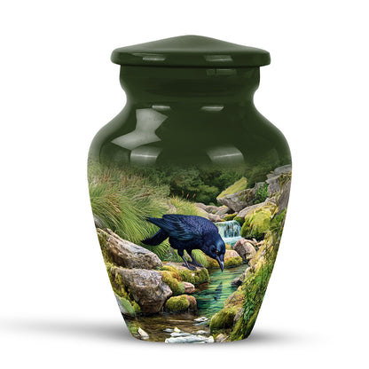 Illustrious Crow Memorial Cremation Urns - Green 10-inch, 200 cu in - Yatskia