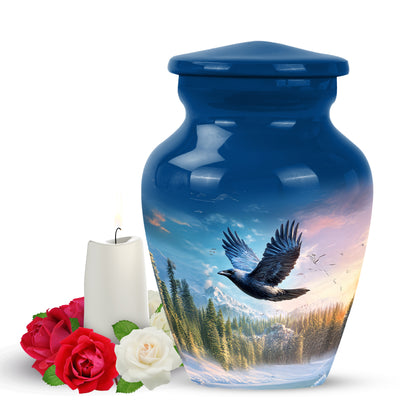 Blessed Crow Cremation Urns for Human Ashes - Blue 10-inch - Yatskia