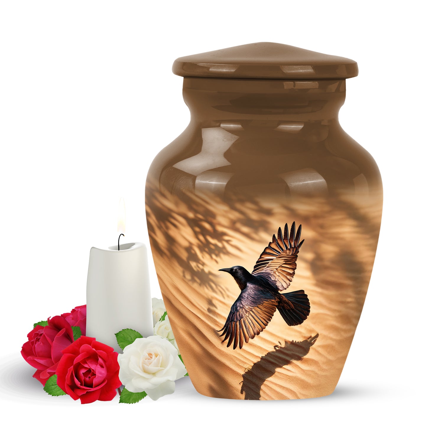 Hallowed Crow Cremation Urns for Human Ashes - Gold 10-inch - Yatskia