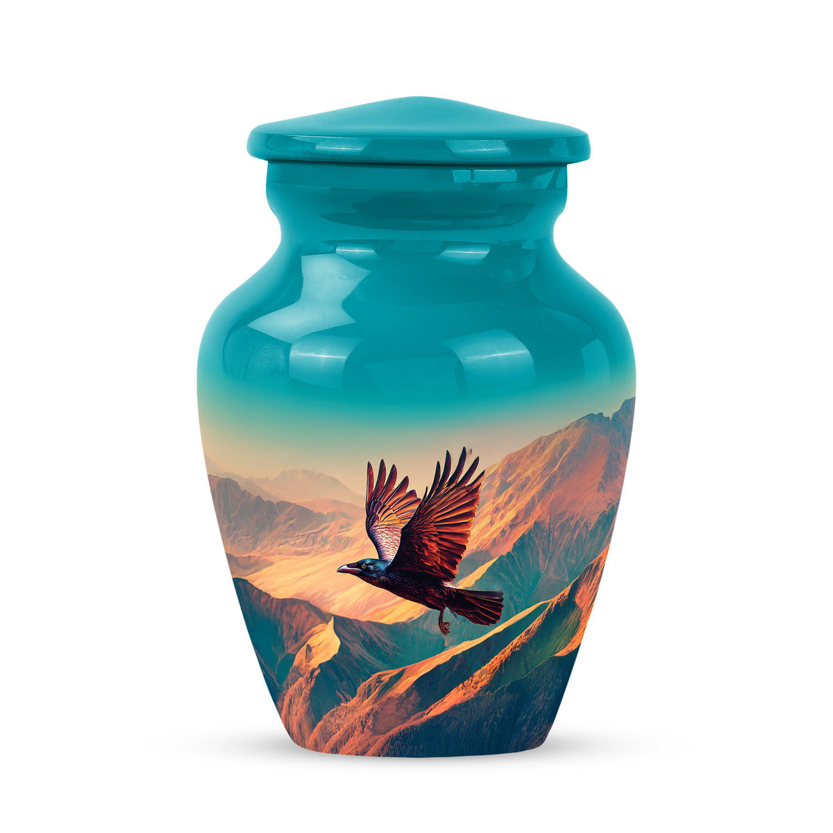 Personalized Teal Revered Crow Cremation Urns for Human Ashes - Yatskia