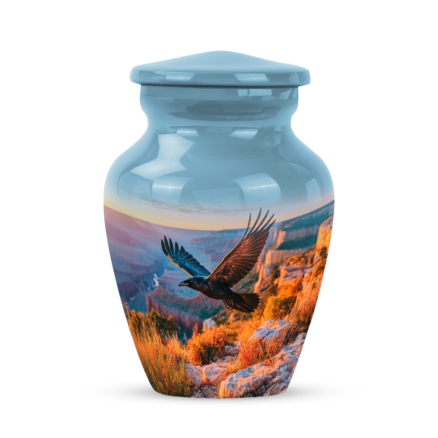 Personalized Blue Crow Cremation Urns for Ashes - Transcendent 10-inch - Yatskia