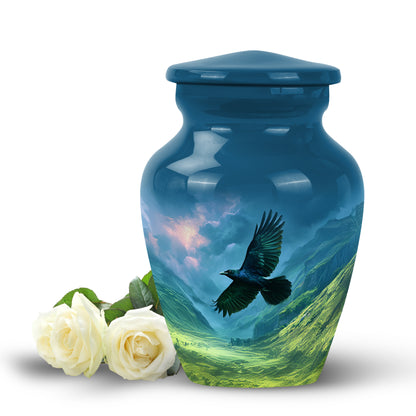 Harmonious Crow Cremation Urns for Human Ashes - Blue 10-inch - Yatskia