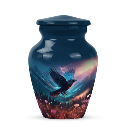Blue Stately Crow Cremation Urns for Human Ashes - 10-inch, 200 cu in - Yatskia