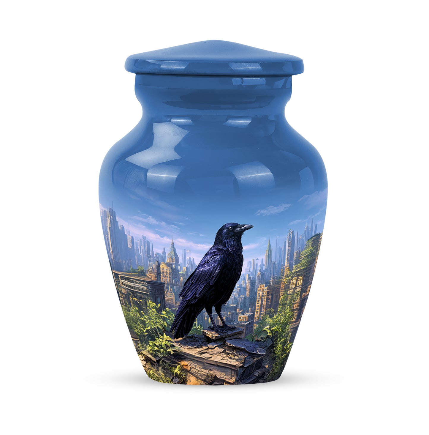 Personalized Crow Cremation Urns - Tranquil Blue 10-inch, 200 cu in - Yatskia