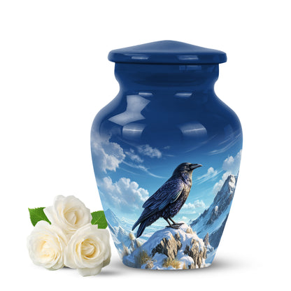 Blue Treasured Crow Cremation Urns for Human Ashes - 10-inch, 200 cu in - Yatskia
