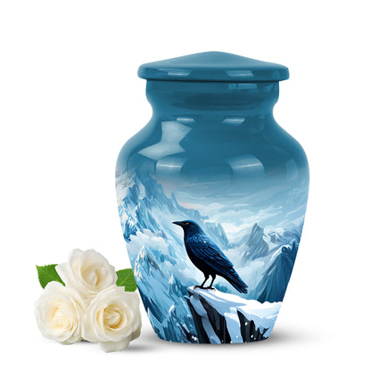 Ethereal Crow Memorial Cremation Urns - Blue 10-inch, 200 cu in - Yatskia