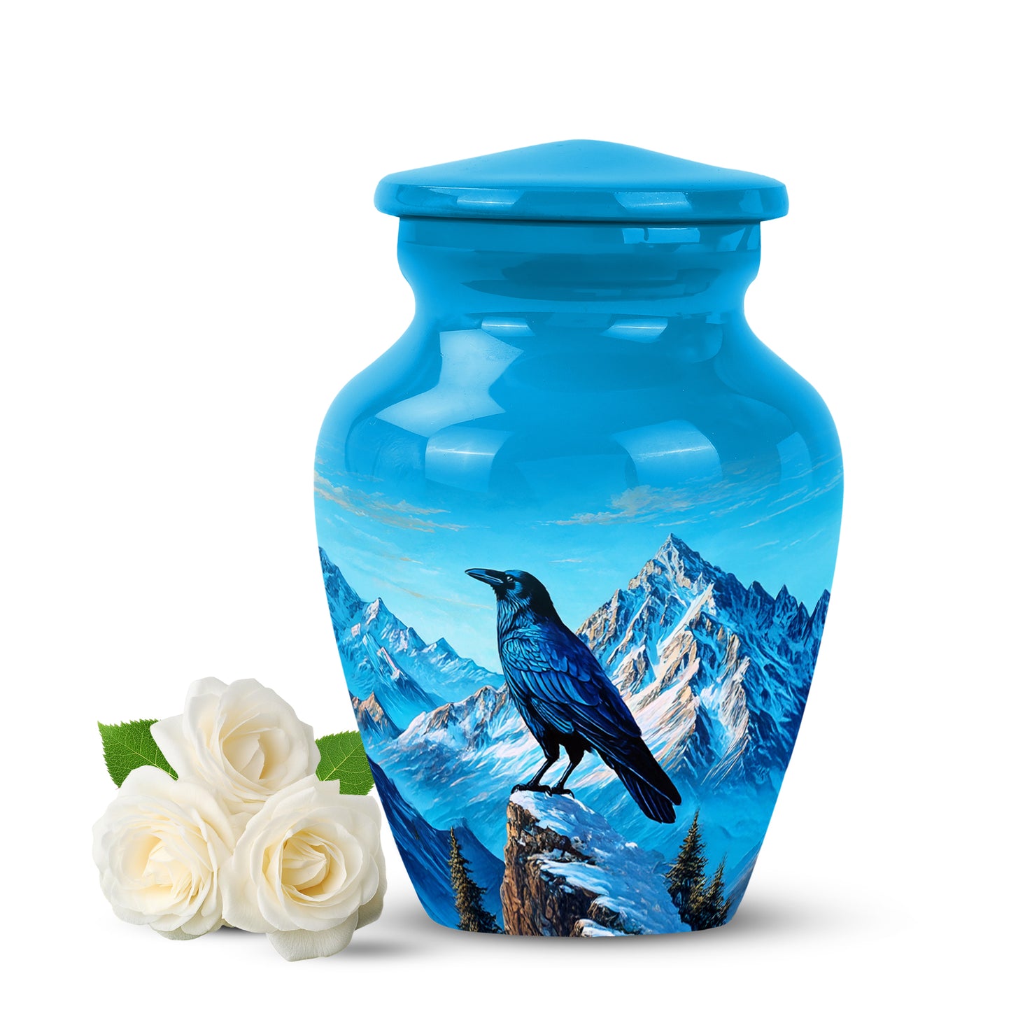 Dignified Blue Crow Cremation Urn for Ashes - 10-inch, 200 cu in - Yatskia