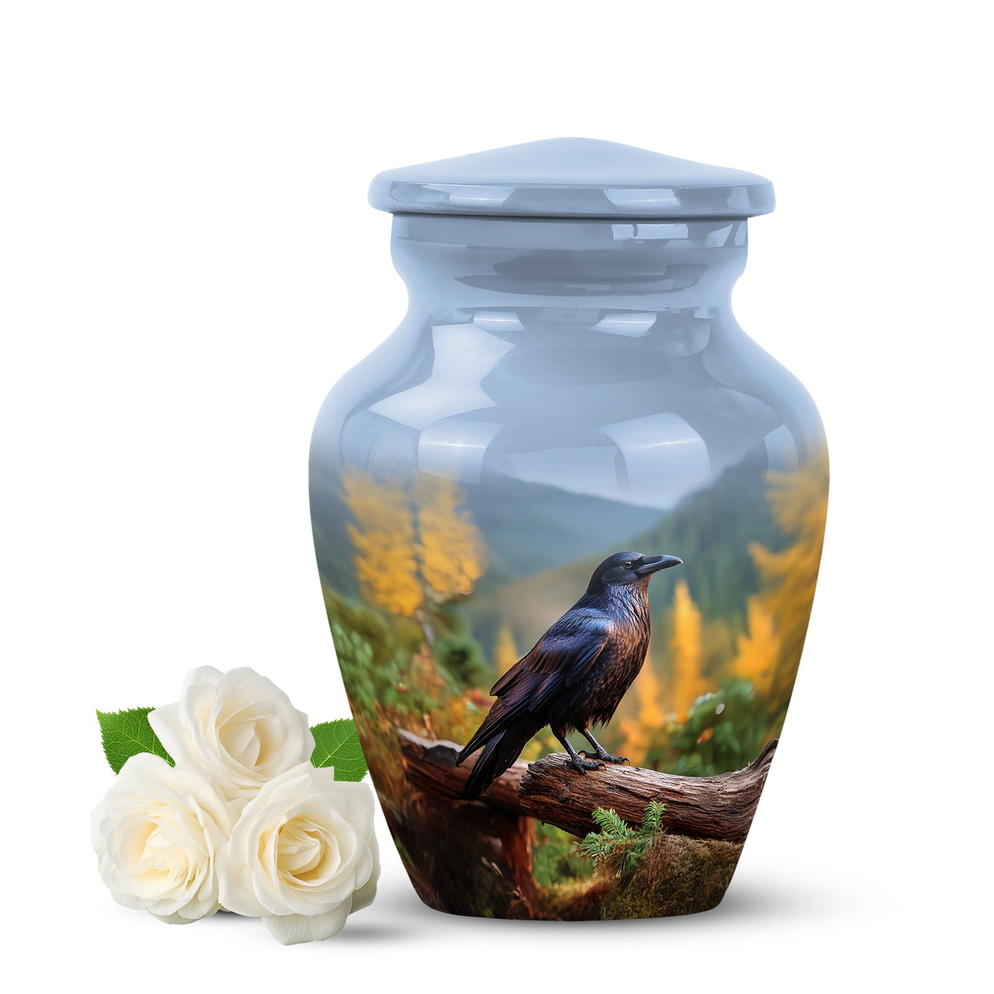 Illustrious Crow Memorial Cremation Urns - Blue 10-inch, 200 cu in - Yatskia