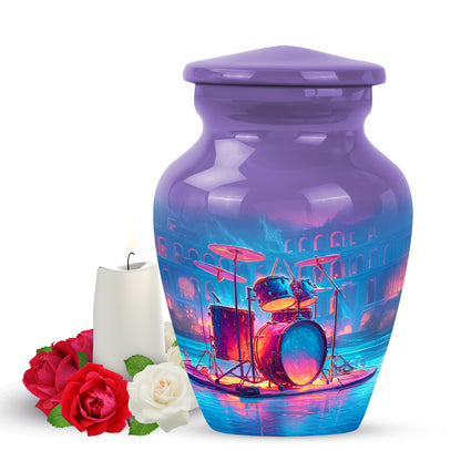 Timeless Purple Drums Cremation Urn for Ashes - 10-inch, 200 cu in - Yatskia