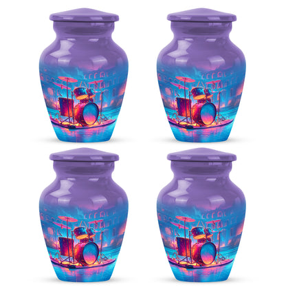 Orchid Purple Drums Cremation Urn side profile showing urn shape - classic sculpted drums pattern on smooth aluminum - 10 inch aluminum urn for cremated remains