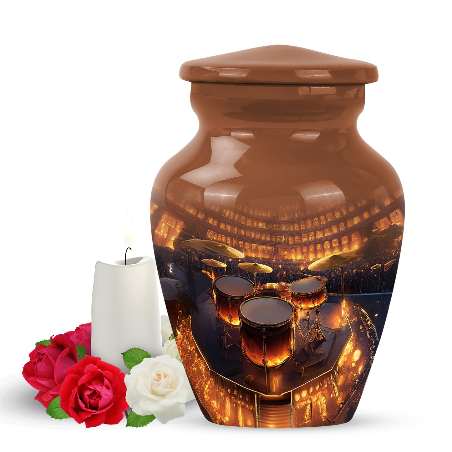 Graceful Gold Drums Resting Place Urn for Human Ashes - 10-inch, 200 cu in - Yatskia