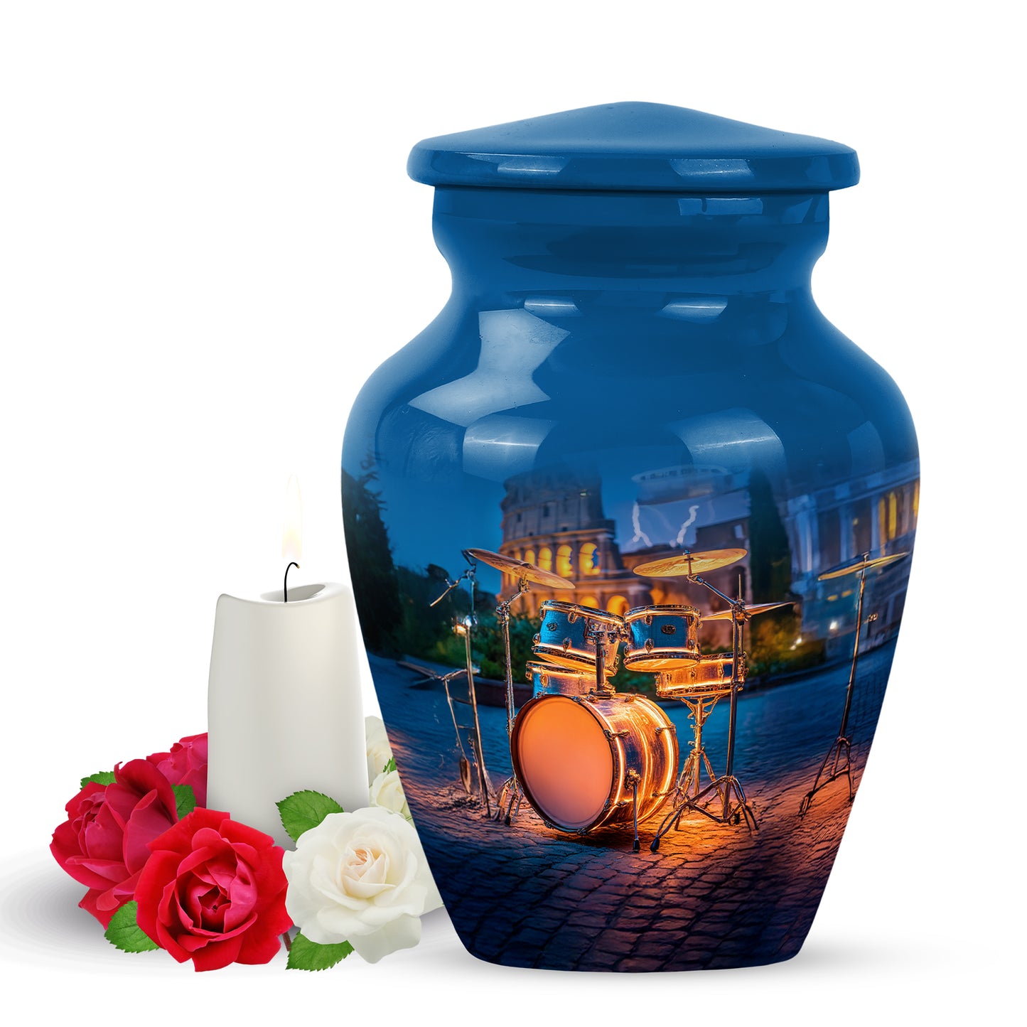 Harmonious Drums Cremation Urns for Human Ashes - Blue 10-inch - Yatskia