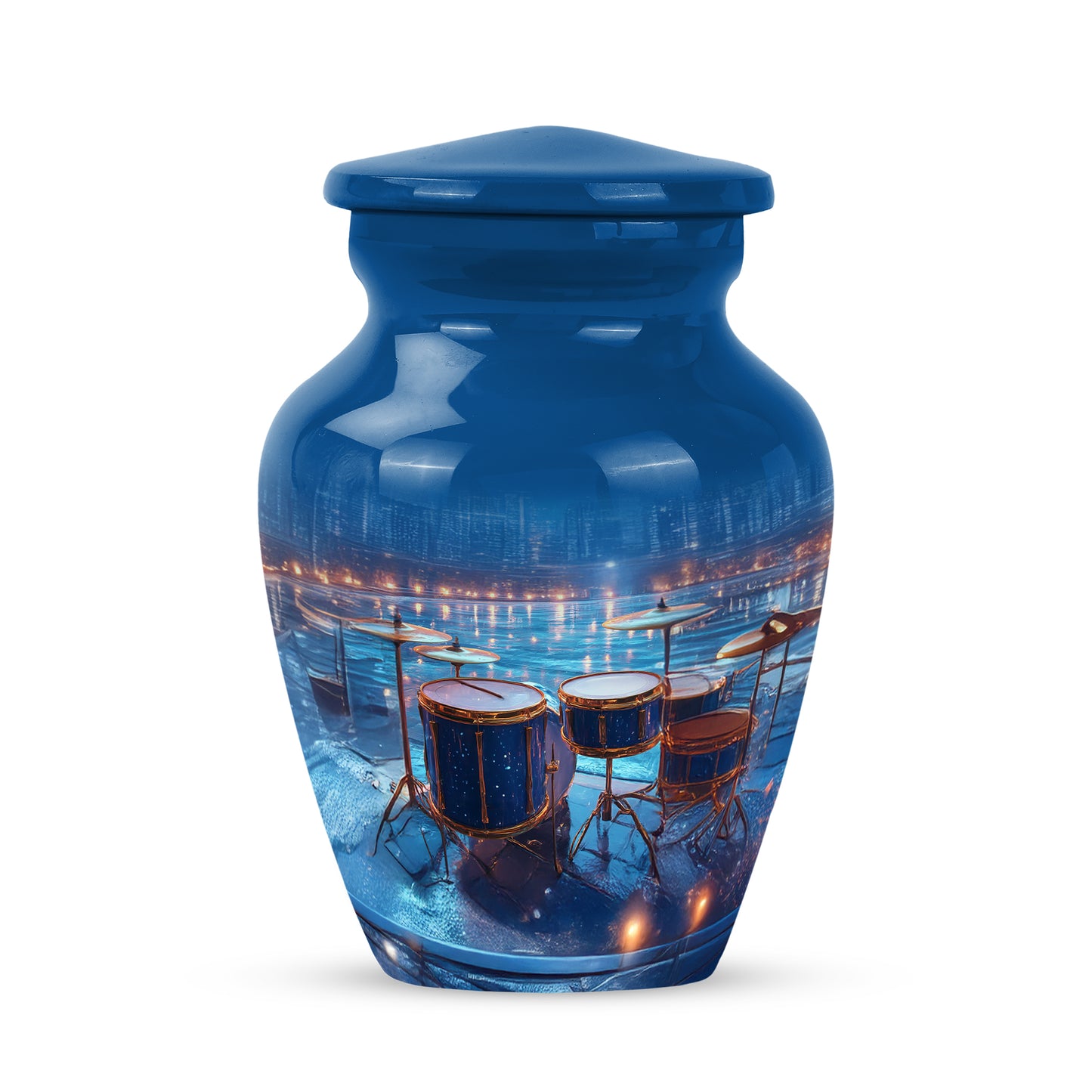 Personalized Drums Cremation Urns - Tranquil Blue 10-inch, 200 cu in - Yatskia
