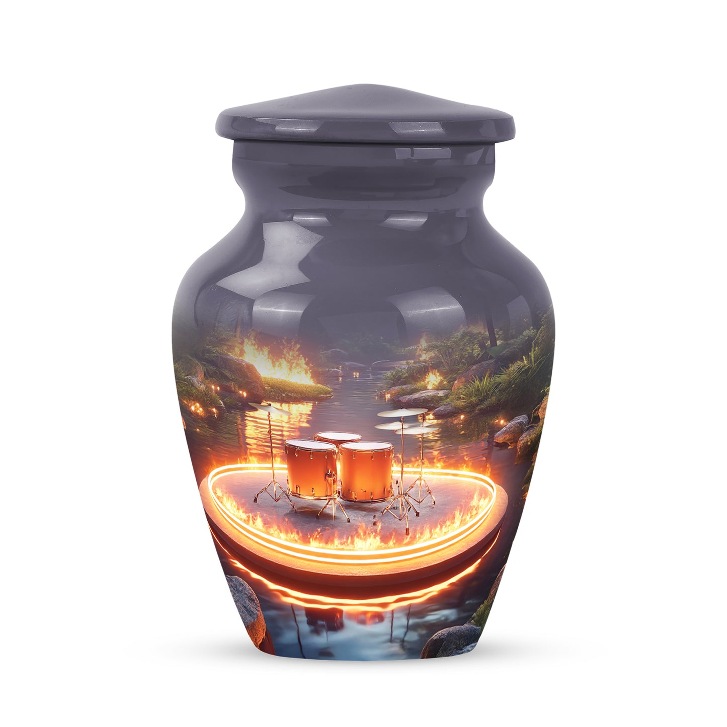 Gray Breathtaking Drums Memorial Urn for Ashes - 10-inch, 200 cu in - Yatskia