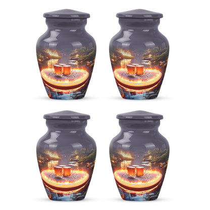 Steel Gray Drums Cremation Urn side profile showing urn shape - traditional drums engraving with hand-polished finish - 10 inch aluminum urn for cremated remains