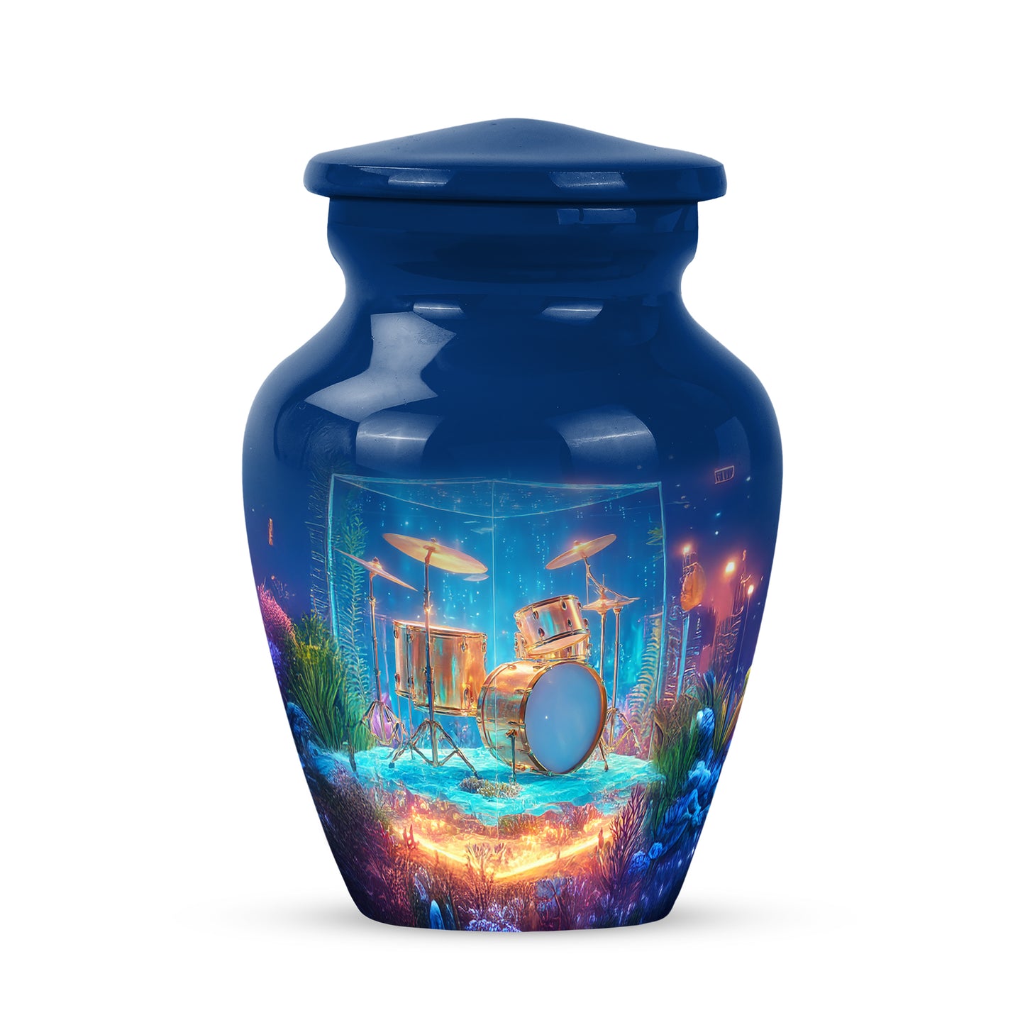 Blue Drums Cremation Urns - Opulent Memorial 10-inch, 200 cu in - Yatskia
