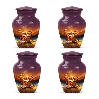 Blush Pink Drums Cremation Urn side profile showing urn shape - classic sculpted drums pattern on smooth aluminum - 10 inch aluminum urn for cremated remains