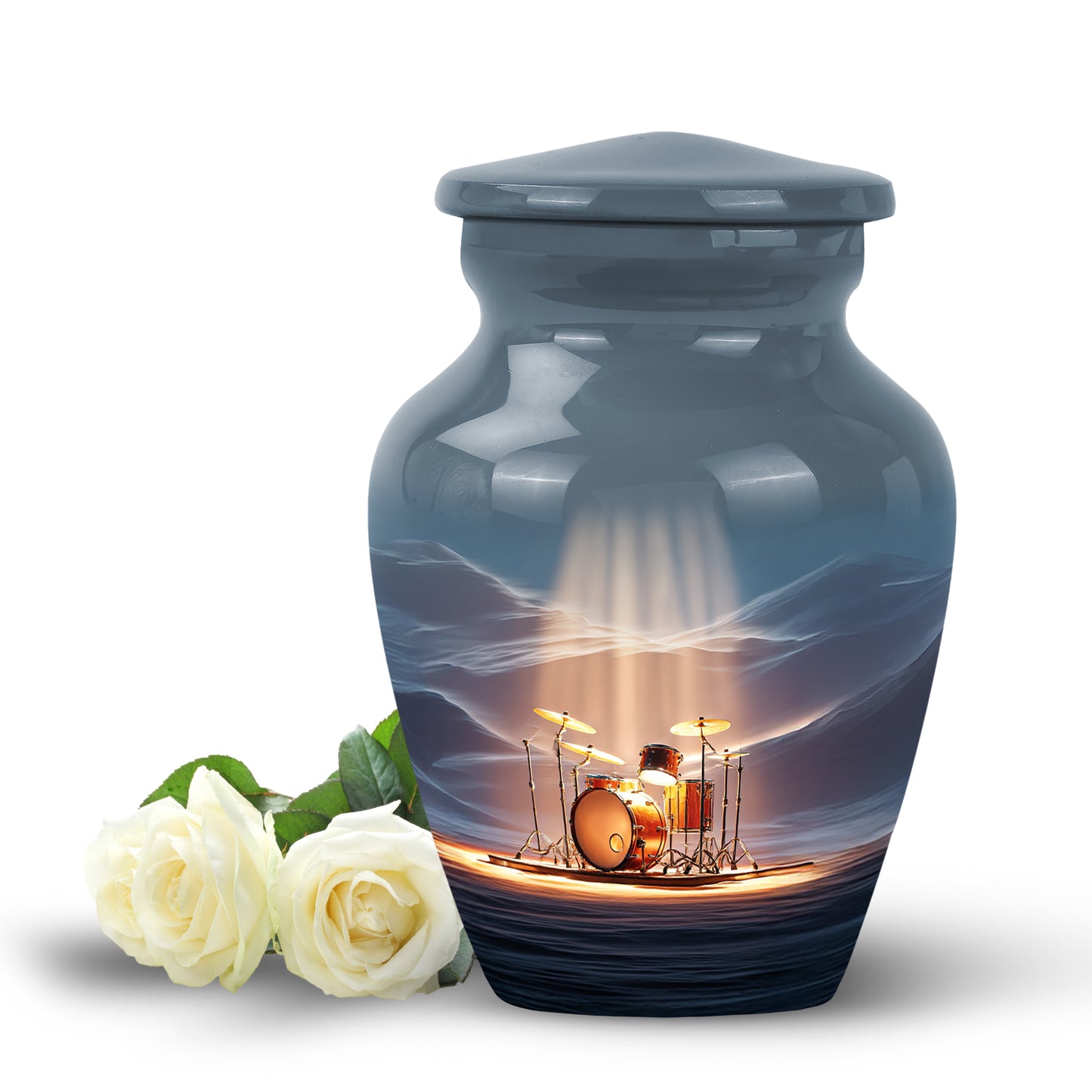Blue Serene Drums Memorial Urn for Ashes - 10-inch, 200 cu in - Yatskia