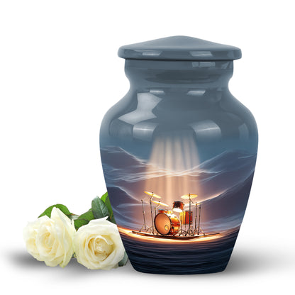 Blue Serene Drums Memorial Urn for Ashes - 10-inch, 200 cu in - Yatskia