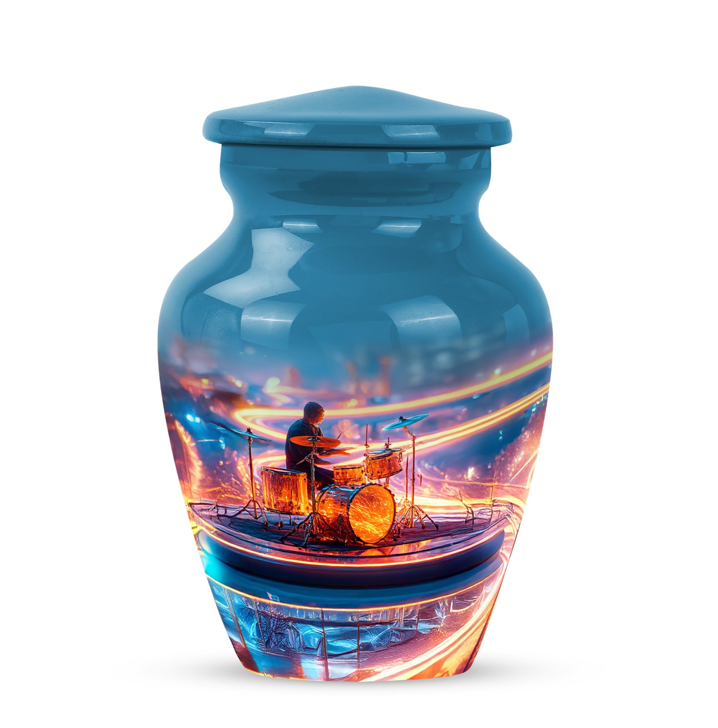 Personalized Blue Steadfast Drums Cremation Urns for Human Ashes - 10-inch, 200 cu in - Yatskia