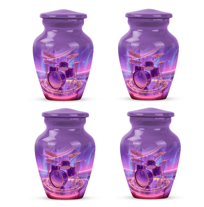 Grape Purple Drums Cremation Urn side profile showing urn shape - elegant classic drums relief with fine detailing - 10 inch aluminum urn for cremated remains