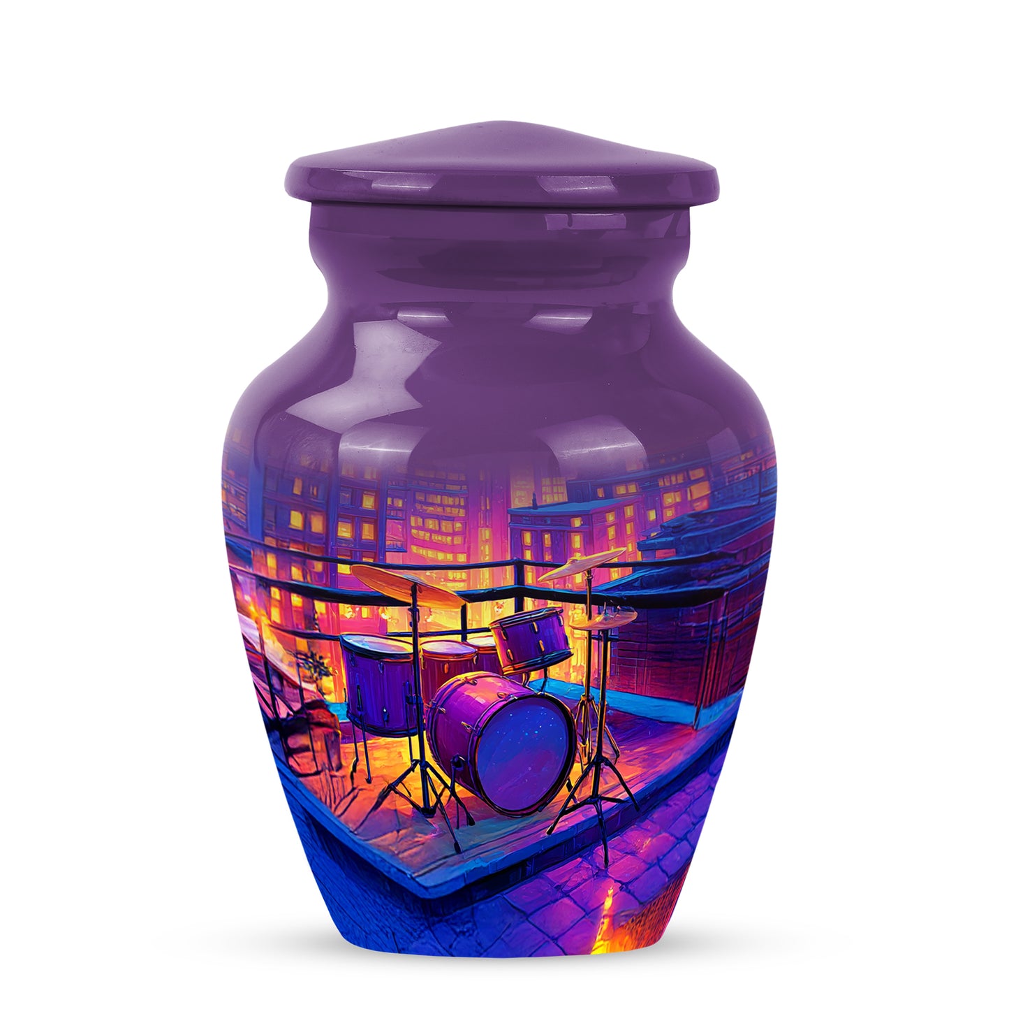 Purple Comforting Drums Memorial Urn for Ashes - 10-inch, 200 cu in - Yatskia