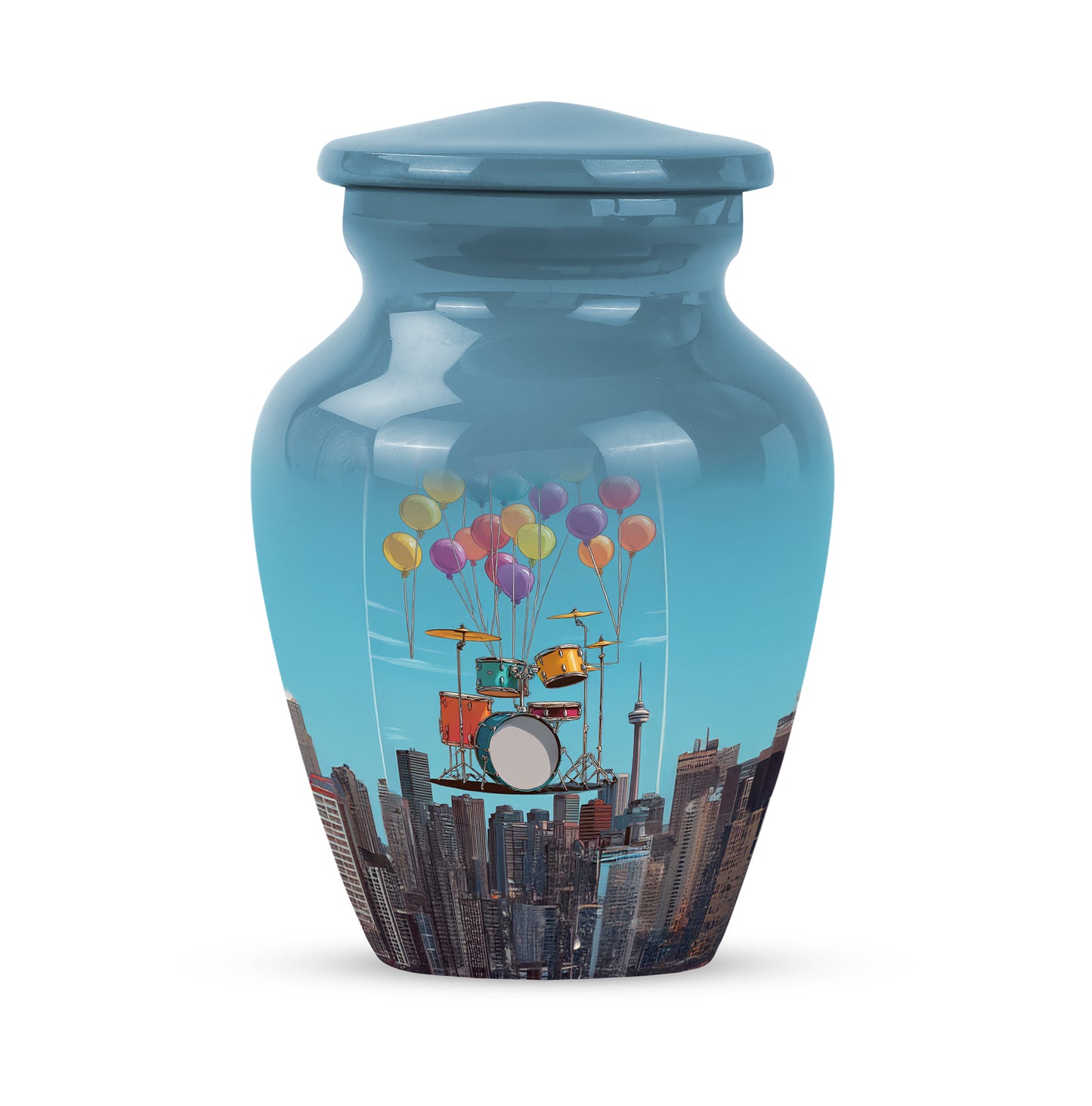 Blue Breathtaking Drums Memorial Urn for Ashes - 10-inch, 200 cu in - Yatskia
